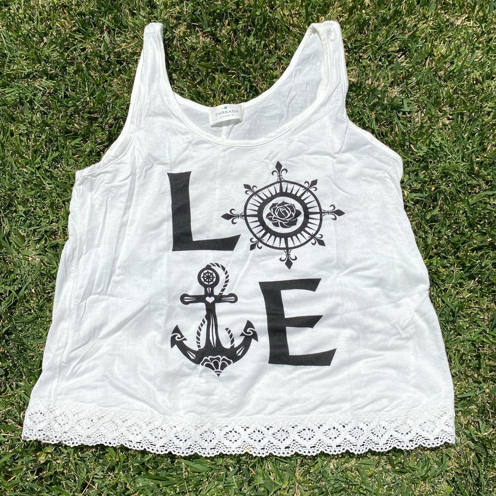 THREADS LOVE tank top with lace trim size LG